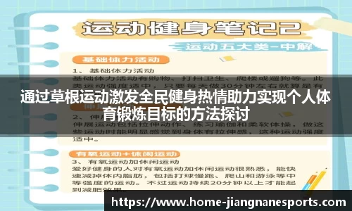 通过草根运动激发全民健身热情助力实现个人体育锻炼目标的方法探讨